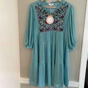 Umgee Boho Revisited Embroidered Ruffle Tier Dress